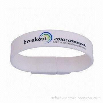 PVC USB Silicone Bracelet with 1 to 8GB Memory Capacity Range and Made of PVC Housing Material